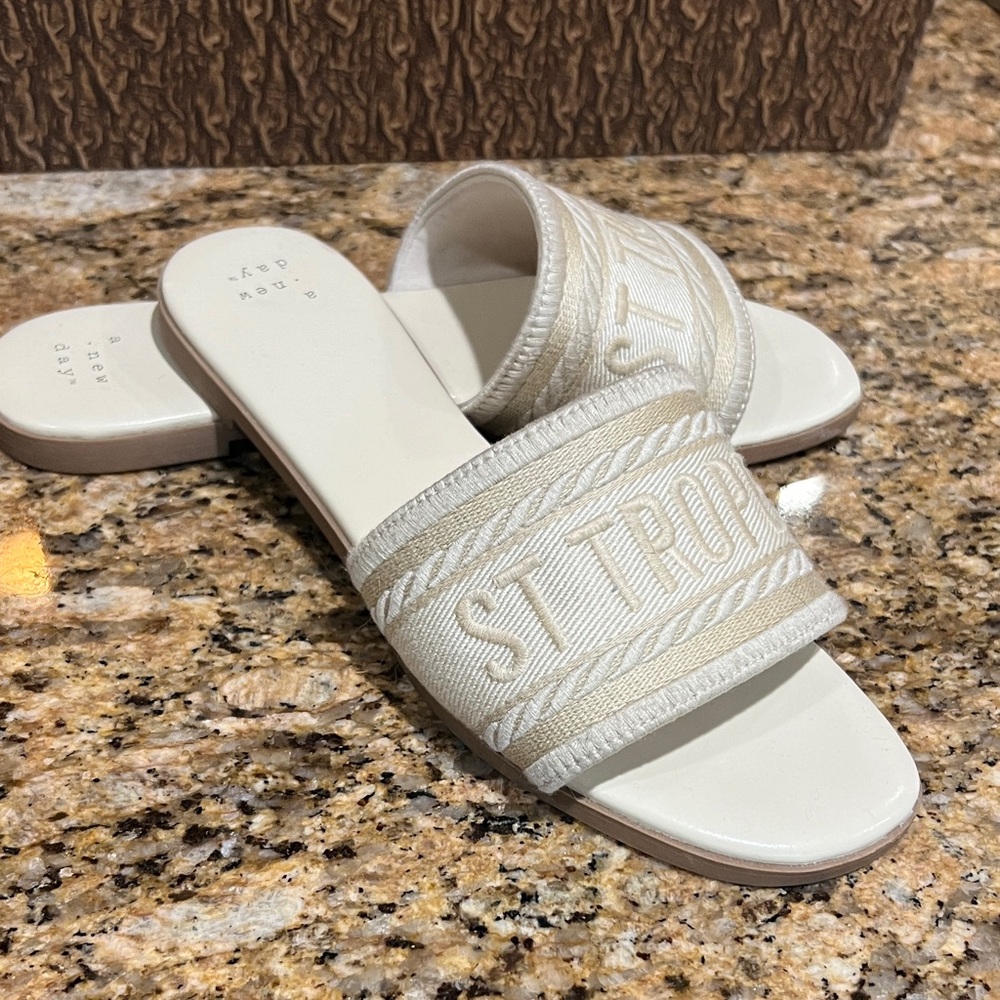 A New Day Beige Slide Sandals